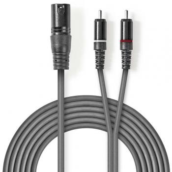 Nedis Cable de Audio XLR a 2x RCA 1.5m Gris