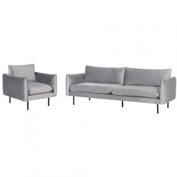 Conjunto de sala de estar 3 plazas y sillón de terciopelo gris estilo retro moderno con patas negras Vinterbro