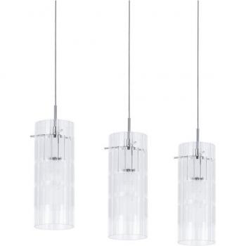 Lámpara colgante moderna Max Chrome - Lámpara colgante de cromo con 3 luces, pantalla transparente, casquillo E27