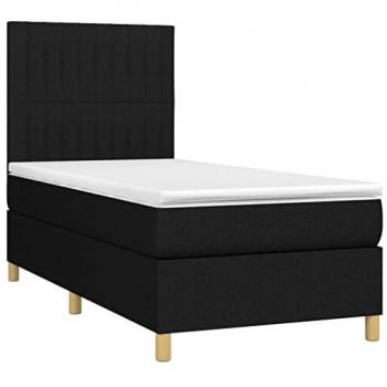 Cama box spring con colchón viscoelástico de espuma, protector, muelles ensacados, adaptable, acolchado reversible, tela negro 90x190 cm