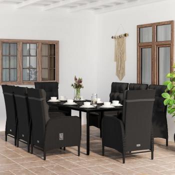 9 Piece Black Garden Dining Set with Cushions