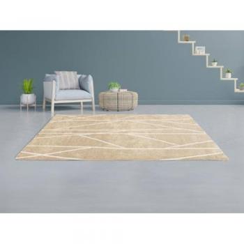 Alfombra Bereber Shaggy Asimétrica 160 x 230 cm Beige y Blanco - BARDIO