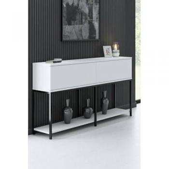 Aparador Altair Dmora, Bufé de Salón y Despensa de Cocina, 150x30x80 cm, Blanco y Negro, Panel Melamínico 18 mm, Estructura Metálica