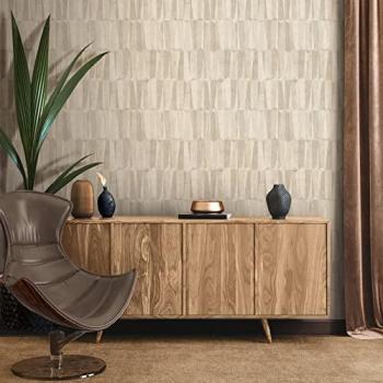 Papel Pintado Nara 387431, Vliestapete con Efecto Madera, Diseño Étnico, Brillo Suave, 10.05 x 0.53 m, Color Crema