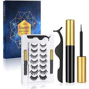 URAQT Pestañas Postizas Magneticas, Pestañas Postizas Naturales 3D, Pestañas Magneticas Delineador Reutilizables con 5 Imanes y 2 Delineadores de Ojos, No se Necesita Pegamento（7 pares）