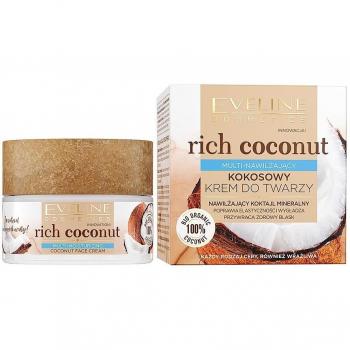 Eveline Cosmetics Rich Coconut Multi Hydrating Facial Cream 97% Natural Day & Night 50ml, crema nutritiva para todos los tipos de piel, hidratante intensivo, 50 ml
