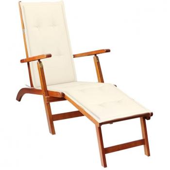 Outdoor Acacia Wood Lounge Chair with Footrest and Cushion