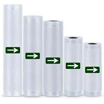 LAKIDAY Rollos de Vacío 5 Rollos Para Todos Los Selladores de Vacío, Bolsas Vacío Resistentes Rasgaduras Prueba Ebullición Reutilizables