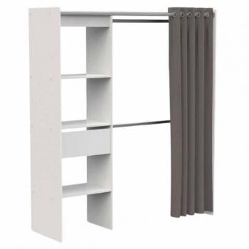 Vestidor Chicago Extensible Color Blanco con 1 Cajón y 2 Barras, Armario Moderno para Dormitorio, Medidas 113-167x192 cm, Fabricado en Melamina