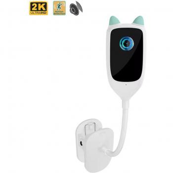 DAM Cámara wifi Vigilabebés 2K / Full HD 1080P con pinza de sujeción, slot para SD, detección de movimiento, comunicación de 2 vías. Medidas: 10x3x6 cm