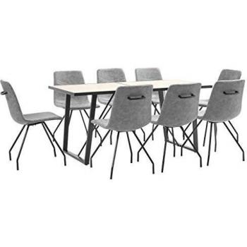 vidaXL Juego de Comedor 9 Piezas Cuero Sintético Mobiliario Hogar Decoración Casa Robusto Duradero Resistente Funcional Práctico Útil Gris Oscuro