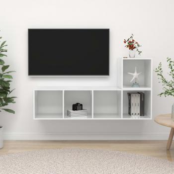 vidaXL Juego de muebles de salón 2 piezas madera ingeniería y aglomerado blanco brillante, Mueble de TV, Mueble Televisor, Mesa de TV