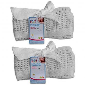 Par de 100% puro algodón celdas Baby – Manta para bebé carro Cuna Cama Moses cesta Belén en azul rosa o Blanco blanco 2 x weiß