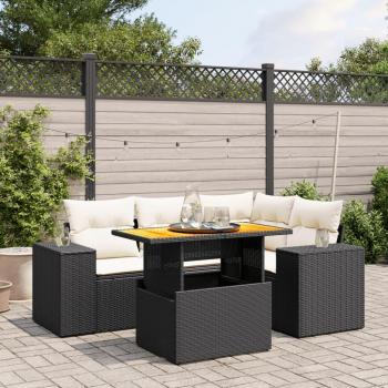 5-Piece Black Poly Rattan Garden Sofa Set with Cushions
