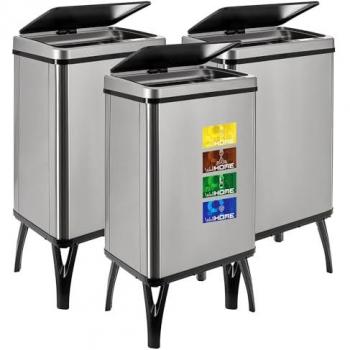Cubos de Basura Inteligente Gris Wellhome - 3 unidades de 40L cada uno, dimensiones 35,5x26x71,5 cm, con etiquetas magnéticas y tecnología 'sensor bins'