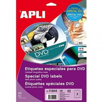 APLI 11204-Etiquetas DVD permanentes tamaño mega 10 hojas INK
