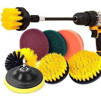 YUJOY Brocha de Taladro 9pcs Cocina de la Limpieza Cepillos para el Kit de Taladro con Largo Alcance Archivo Adjunto. Tres Piezas de Energía Media Scrub Sistema de Cepillo Medio-Verde