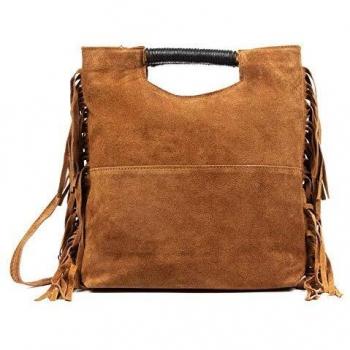 FIRENZE ARTEGIANI. Francesca Bolso de Mano Mujer.Piel auténtica Gamuza .Bolso de Mano.Made in Italy. Vera Pelle Italiana.30x8,5x31,5 cm. Color: Cuero