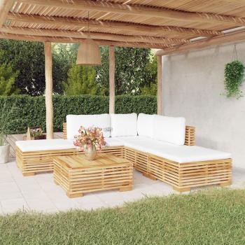 6 Piece Solid Teak Wood Garden Lounge Set with Cushions