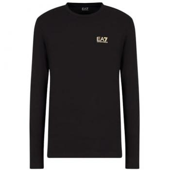 Camiseta de Manga Larga EA7 Emporio Armani con Estampado de Etiqueta, Talla S, Color Negro, Ajuste Regular para Hombre