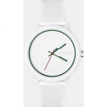 Reloj Lacoste 12.12 de silicona blanco para hombre con caja de tr90 blanca de 42mm