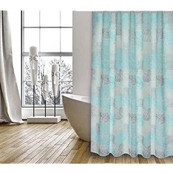 Cortina de Baño de Poliéster MSV Premium Huellas - 180x200 cm, Antimoho, Color Azul (Turquesa)