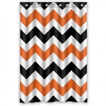Personalized Bathroom,Fashion Orange And Black Zigzag Chevron Pattern Shower Curtain 48x72 New Waterproof Polyester Fabric Bath Curtain