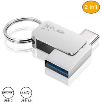 MECO ELEVERDE Pendrive 64gb Tipo C y USB 3.0 OTG Memoria USB C con Llevaro Portátil Impermeable Aluminio Flash Drive para PC/Laptop/ Samsung S9 / S9 Plus / S8 / S8 Plusy Otros Dispositivos Tpye C