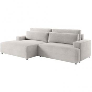 Sofá rinconera izquierda convertible de tela texturizada beige BREGLIO con 5 plazas, desenfundable y con coffre de almacenamiento