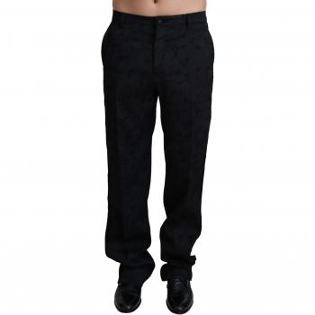 Dolce & Gabbana Black Jaquard Formal Men Trouser Pants - IT44 | XS