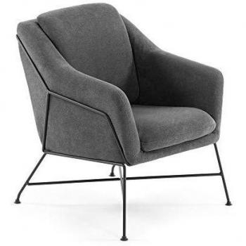 Kave Home - Butaca Brida Gris Oscuro con reposabrazos y Patas de Acero en Negro