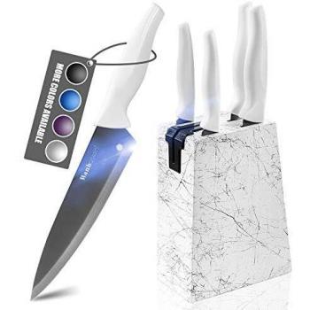 Wanbasion Bloque para Cuchillos de Cocina Profesional Chef, Juego de Cuchillos de Cocina Acero Inoxidable, Set de Cuchillos de Cocina con Soporte Madera con Sacapuntas