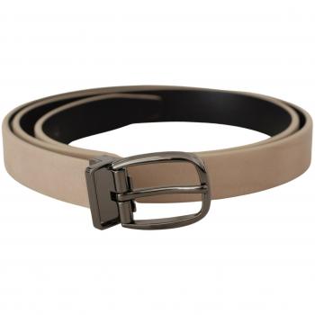 Dolce & Gabbana Beige Vitello Logo Metal Buckle Belt - 90 cm / 36 Inches