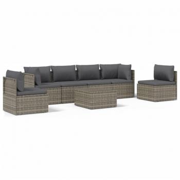7-Piece Gray Poly Rattan Garden Lounge Set with Cushions