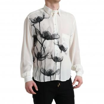 Dolce & Gabbana White Floral Collared Dress Silk Shirt - IT40 | M, Casual Shirts, male, White, Size: L