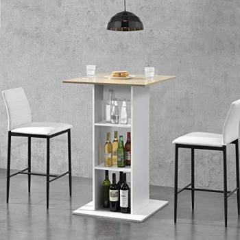 Mesa de Bar Visby 3 Estantes 70 x 70 x 110 cm - Blanco y Efecto Roble