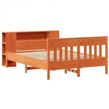 Cama con estantería sin colchón de madera maciza marrón 120x190 cm en pino