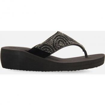 Chanclas con Cuña Negras con Adorno de Cristales para Mujer