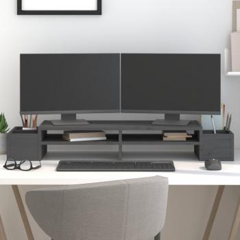 Soporte para monitor de madera maciza de pino gris 100x27,5x15 cm