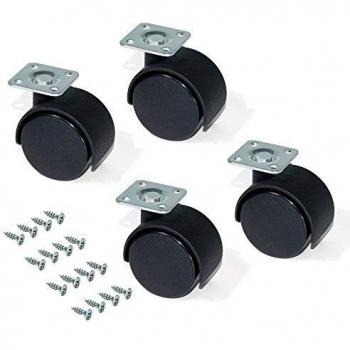 Emuca 2036717 - Lote de 4 ruedas pivotantes negras para mueble , sin frenos, diámetro 30 mm con placa de montaje y rodamiento de bolas