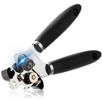 Wanbasion Negro Abridor de Latas Manual con Mango Antideslizante, Abrelatas Manual de Acero Inoxidable Profesional, Abrelatas Manual Borde Liso Cocina 3 en 1