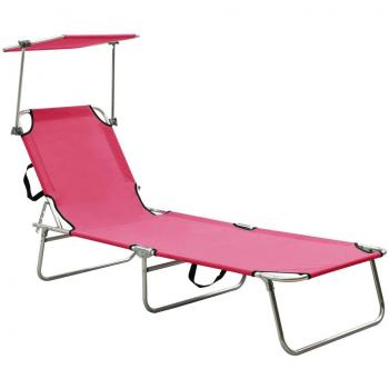vidaXL Folding Sun Lounger with Canopy Steel Magento Pink