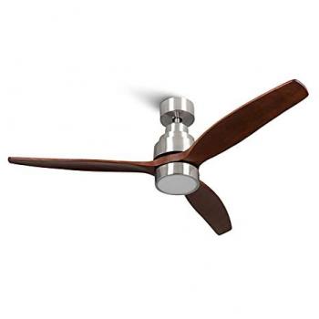 Ventilador de Techo Mellerware Brizy Bright con Luz y Mando a Distancia 45W, Madera Oscura, 6 Velocidades, Ultra Silencioso, 3 Aspas de 132 cm, Func