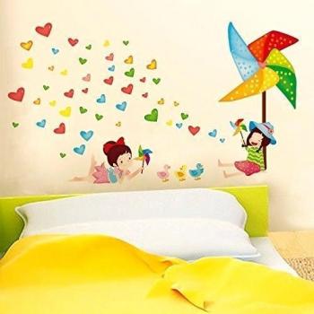 Windmills forma de corazón pared vinilo adhesivo papel Home extraíble Dormitorio Sala de estar Cocina Lienzo murales DIY Stick Girls Boys Kids Nursery Baby sala de juegos decoración