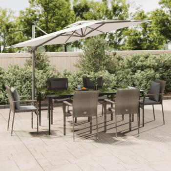 7-Piece Black and Grey Poly Rattan Garden Dining Set with Cushions