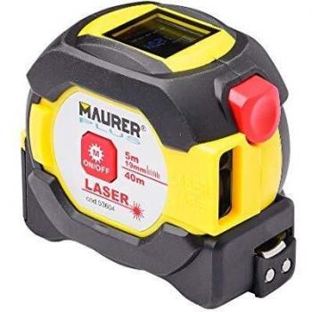 MAURER 2301300 Flexometro Magnetico con medidor Laser 40 Cinta 5 Metros x 19 mm, Multicolor