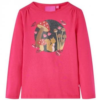 Camiseta Infantil de Manga Larga Estampado de Ardilla Jersey Ropa Cuello Redondo Rosa Brillante 140