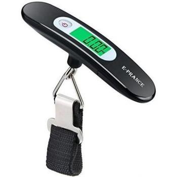 E-PRANCE Balanza Ergonómica LCD Báscula / Báscula Pesca Digital 50g/50Kg 0.1lb/110lb para Maletas Equipaje de Viaje Báscula Negra