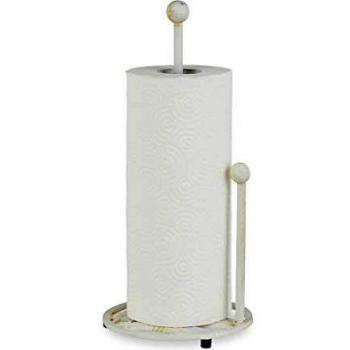 Dispensador de Papel Toalla Vertical, Porta Rollos de Cocina Retro, Hierro Fundido, Estilo Shabby-Chic, Altura: 33 cm, Blanco