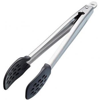 KitchenCraft MasterClass Pinzas de Cocina, Ideal Barbacoas y Buffets, Punta de Nylon, Mango Metálico, 28 cm - Negro/Plata